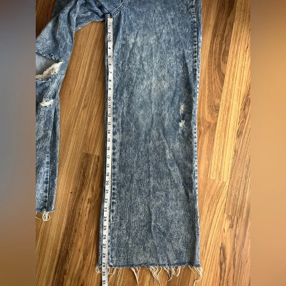 INDIGO REIN Women High-Rise Wide Leg Acid Wash Distressed Jeans Patch Pockets 7